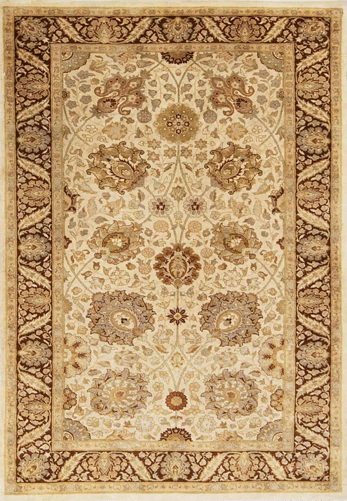 7078- 3x5 oriental rug sale. Handmade wool transitional oriental rug in pastel beige and chestnut colors. 