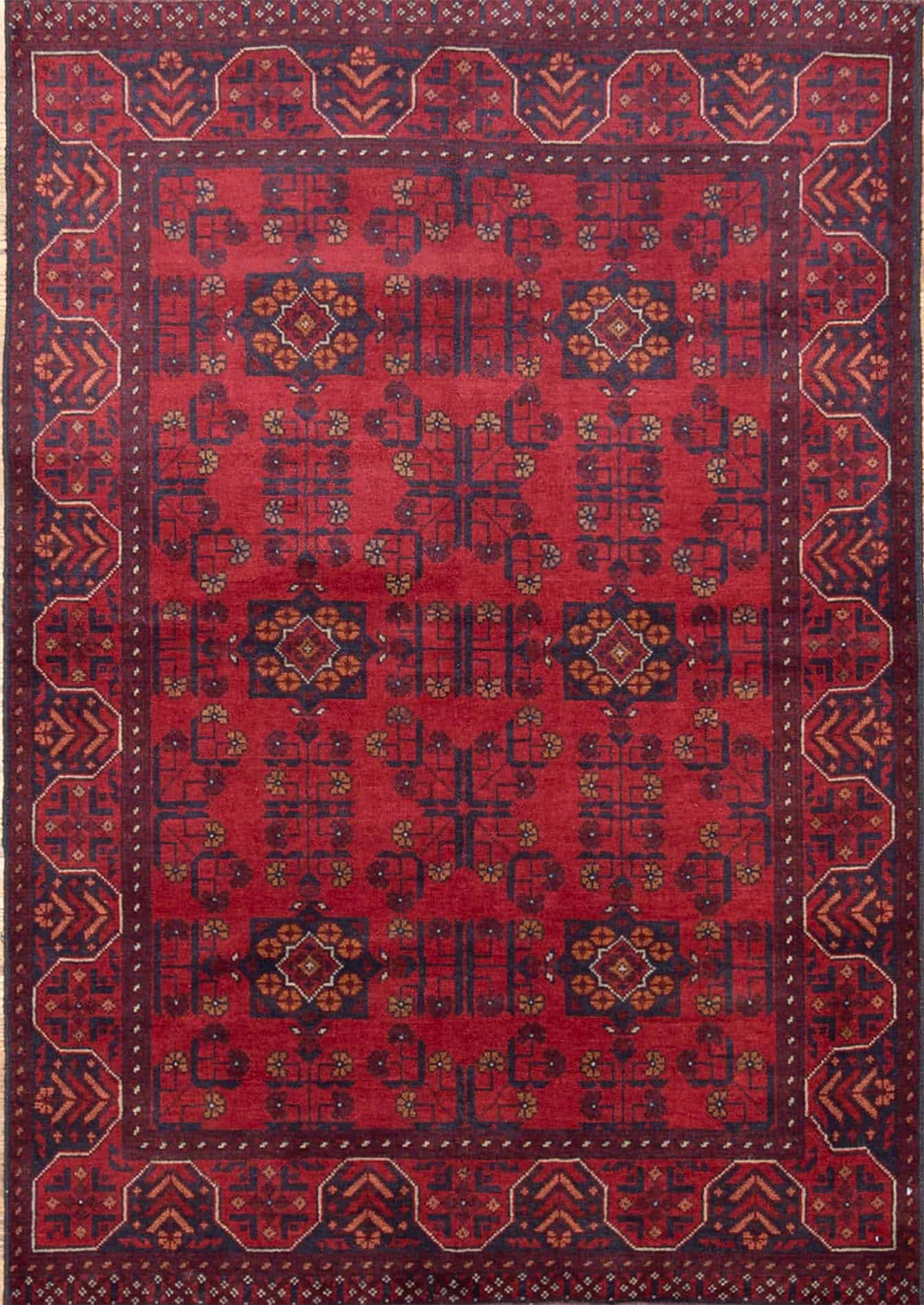 Wool 4x6 rug. Hand knotted tribal wool rug in red color made in Afghanistan.