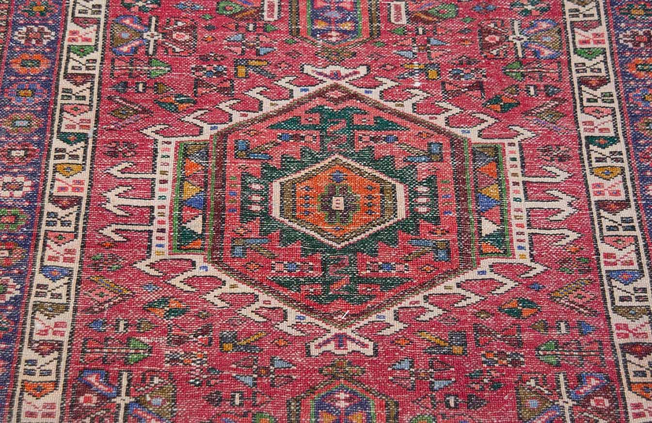 2251- Long and wide hallway runner rug. Handmade Persian Karajeh runner made of 100% wool. Runner size is 3.5x13. Backside image.