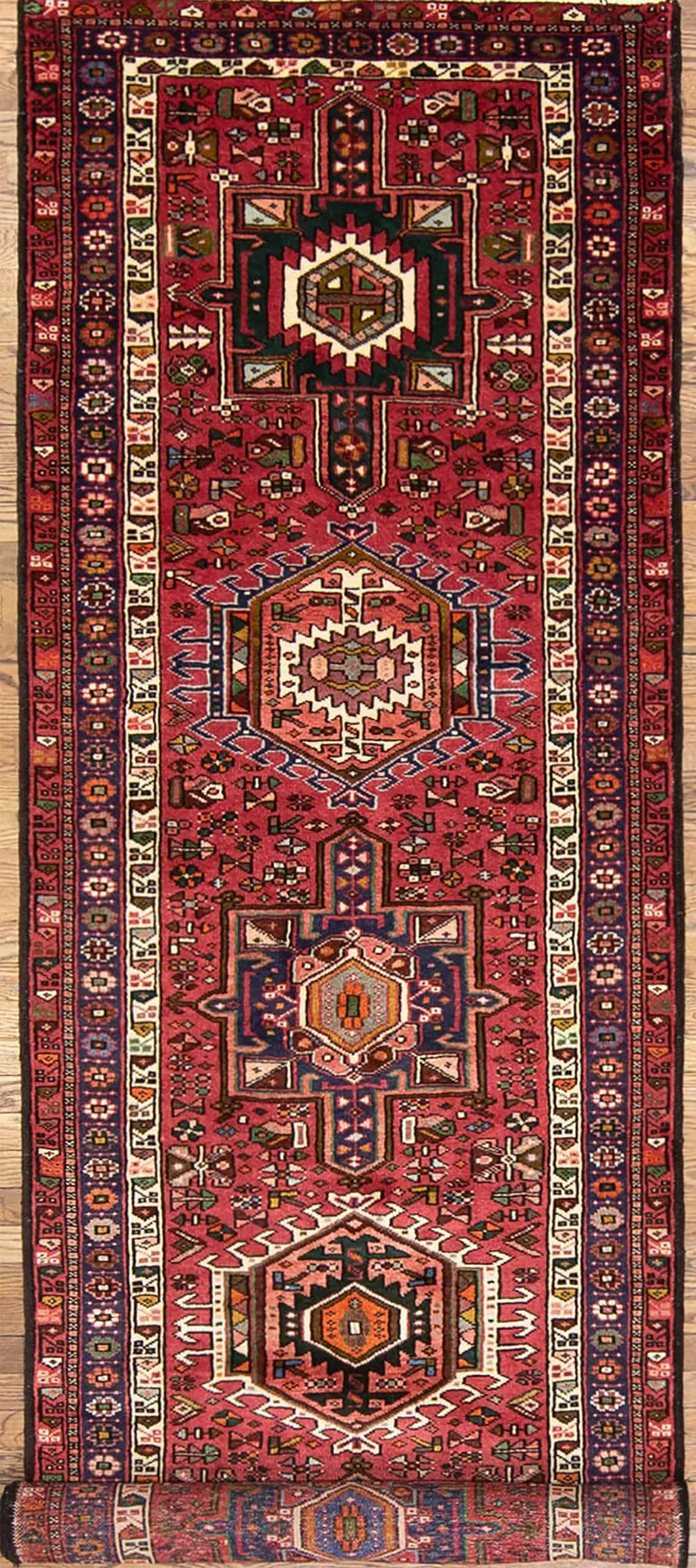 2251- Long and wide hallway runner rug. Handmade Persian Karajeh runner made of 100% wool. Runner size is 3.5x13.