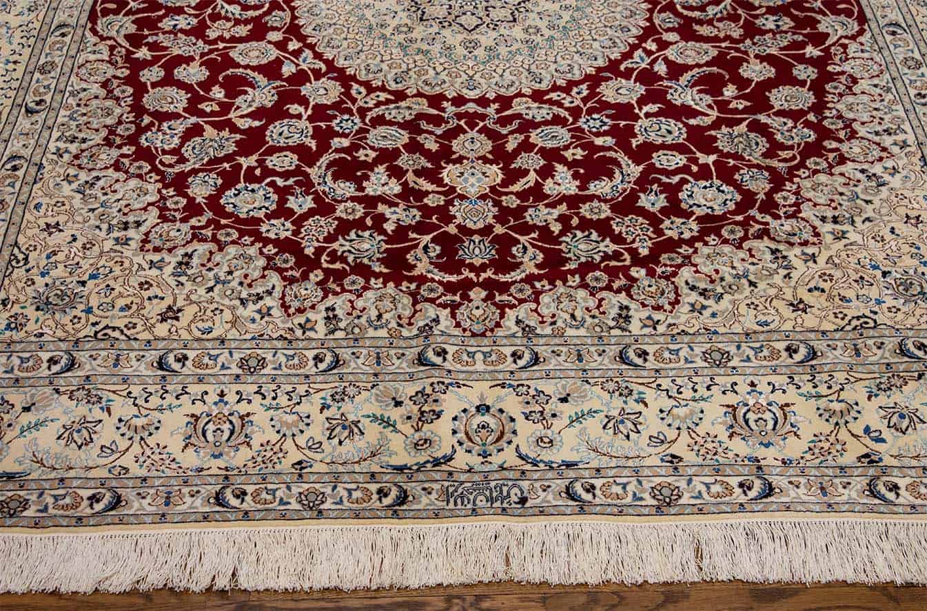 7401- Red Persian rug. Fine quality handmade Persian Nain wool and silk rug with high knot count. Size 6.9x8.2.