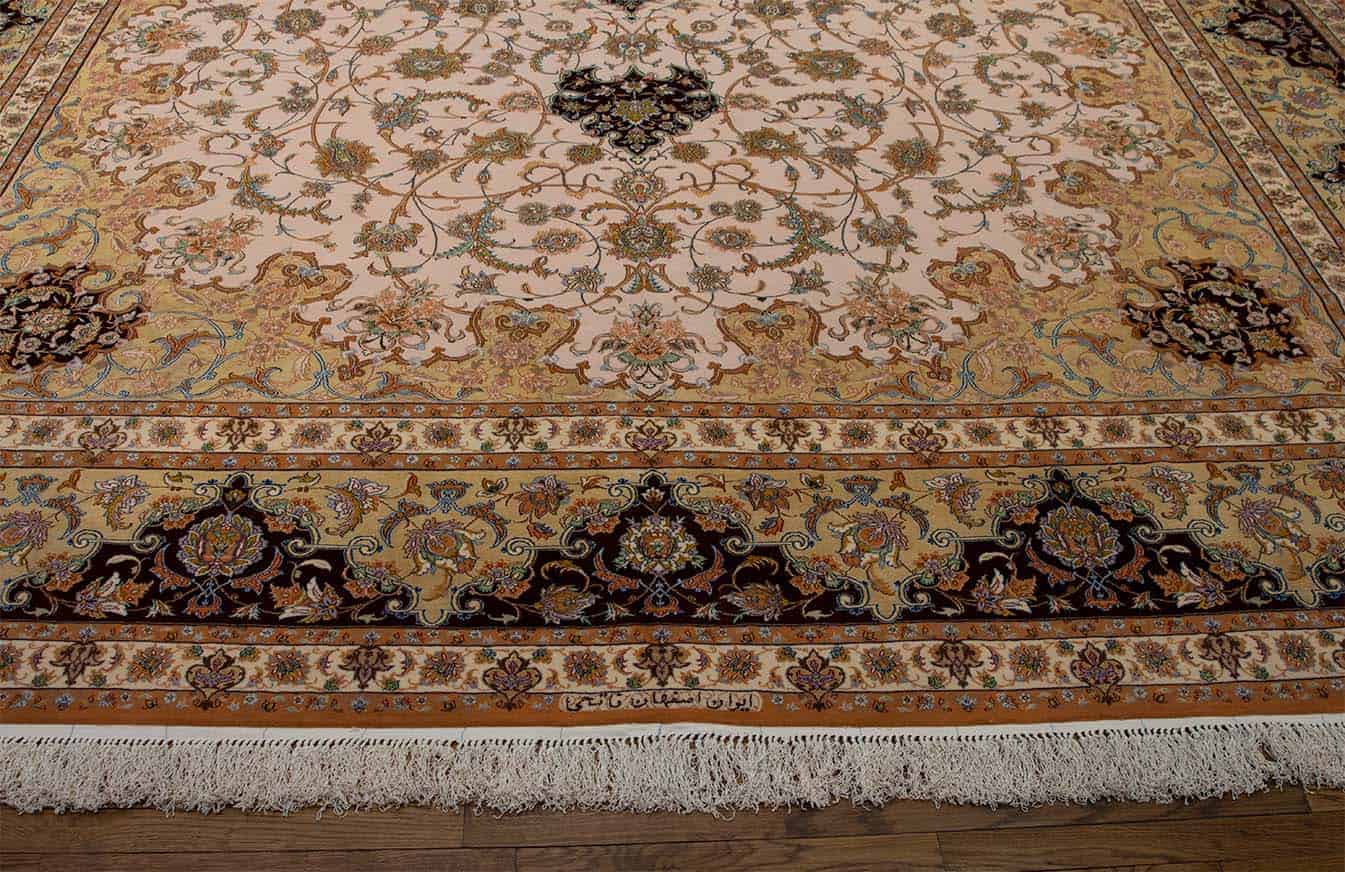 1165- Luxury Fine Persian Rug. A magnificent hand knotted large size authentic Persian Isfahan rug made of kork wool and silk with gorgeous color combination. Size 11.9x17.