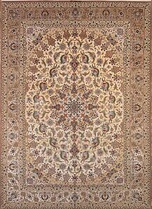 1190- Beige Persian silk rug. A magnificent hand knotted genuine Persian Isfahan rug made to perfection. Size 8.8x11.9.