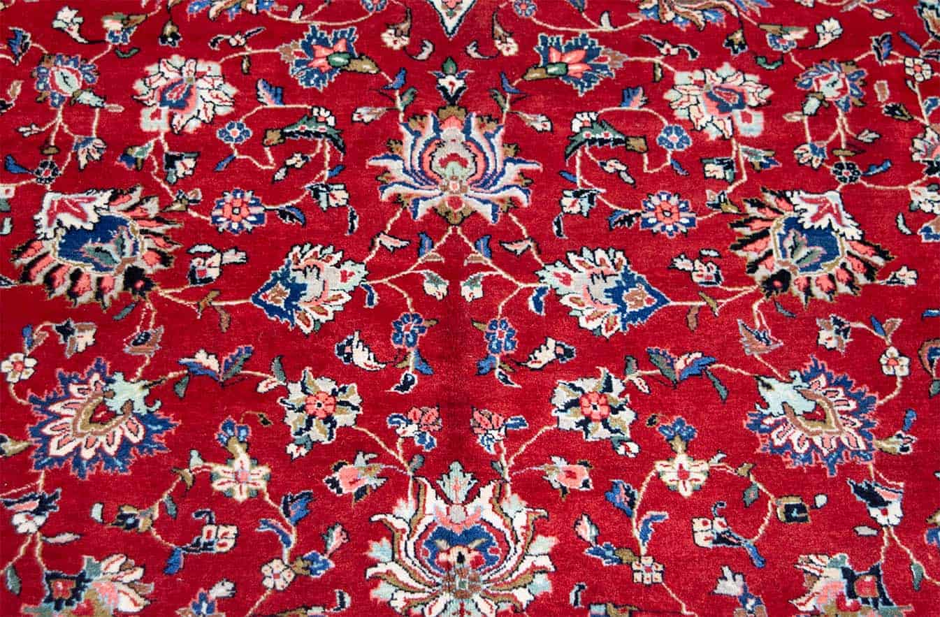 Large area rug. Hand woven floral Persian Sarouk rug in red color made of wool. Size 10.9x14.4.