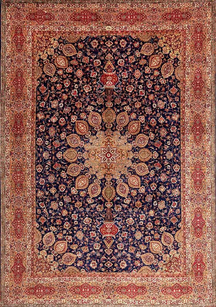 Ardabil carpet, Shah ‘Abbas Sheikh Safi Design Rug, Persian Ardabil Style Rug, blue vintage rug in navy blue color. Size 8x11.5.