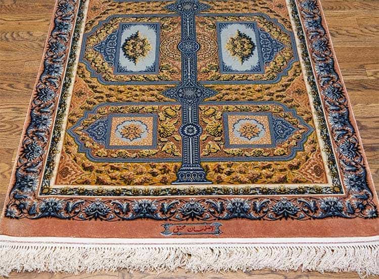 A magnificent 3x5 Persian rug masterfully crafted by Mahmood Mohaghegh. Handmade silk Isfahan rug made from vegetable dye.