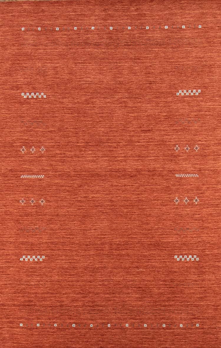 Modern rust area rug crafted in India made of 100% wool. Size 5.4x8.1.