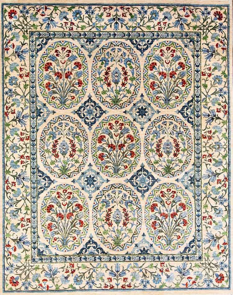 Decorative rugs, multicolor hand knotted floral rug made from wool. Size 8.2x10.4.