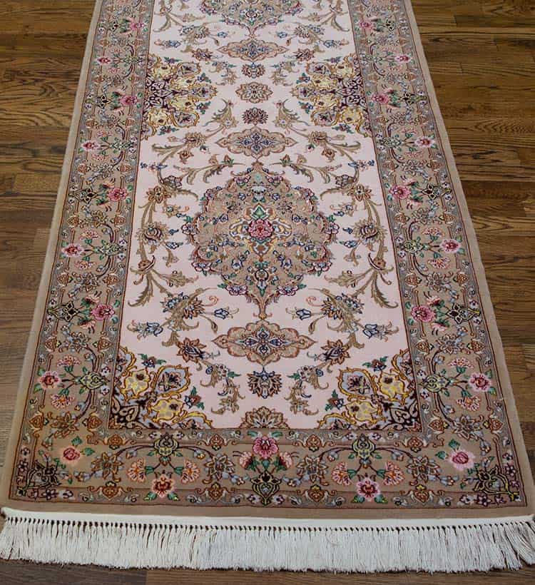Stair Runner, handmade Persian Isfahan runner rug in beige color made from kork wool and silk. Size 2.10x10.10.