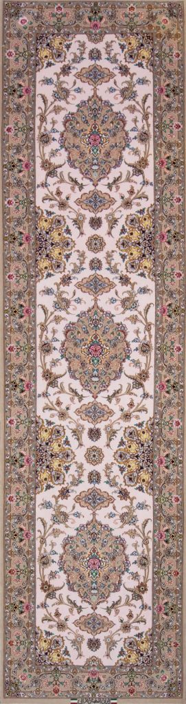 Stair Runner, handmade Persian Isfahan runner rug in beige color made from kork wool and silk. Size 2.10x10.10.
