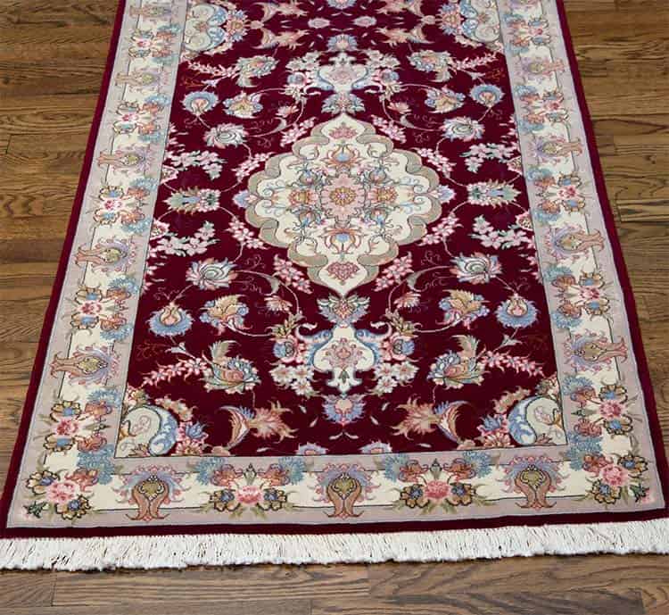 Runner rugs for hallways, wool and silk Persian Tabriz runner rug in purple red color. Size 2.10x8.1.