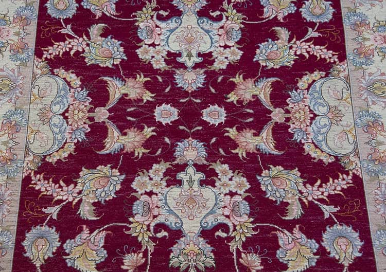 Runner rugs for hallways, wool and silk Persian Tabriz runner rug in purple red color. Size 2.10x8.1.