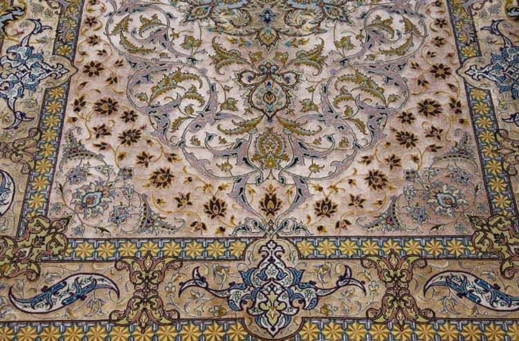 Silk Persian rug, multicolor vegetable dyed handmade Persian Isfahan rug. Size 4.4x6.6