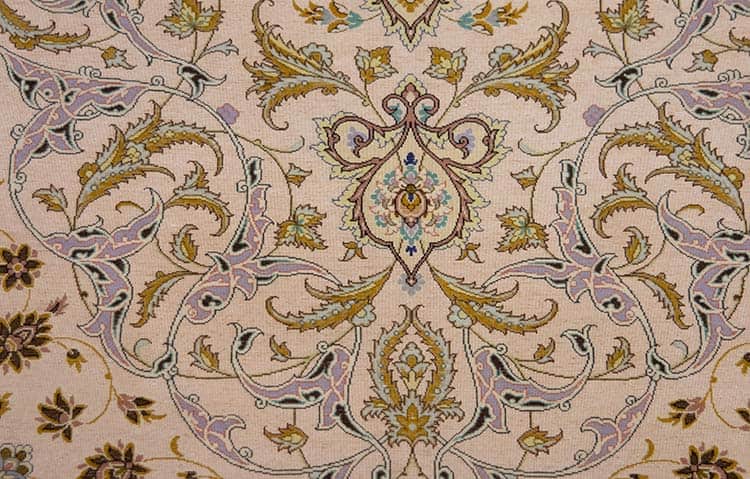 Silk Persian rug, multicolor vegetable dyed handmade Persian Isfahan rug. Size 4.4x6.6
