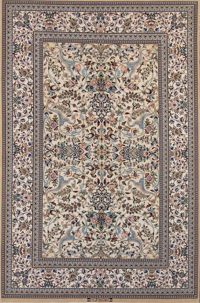 Marble rug, hand Knotted Persian Isfahan Rug in marble color made from kurk wool and silk. Size 5x7.7.