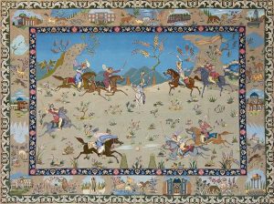 Rug 1243- Polo rug a precious souvenir that resonates with the history of Polo sport. Handmade Persian rug with a Polo scene. Rug size 6.9x5.