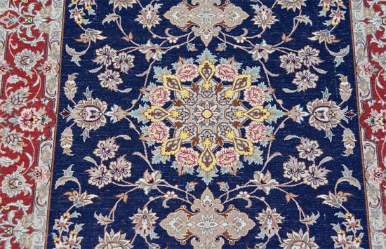 7543- Staircase runner rugs, fine quality handmade floral kork wool and silk Isfahan Persian runner rug. Size 2.8x13.4. Backside image.