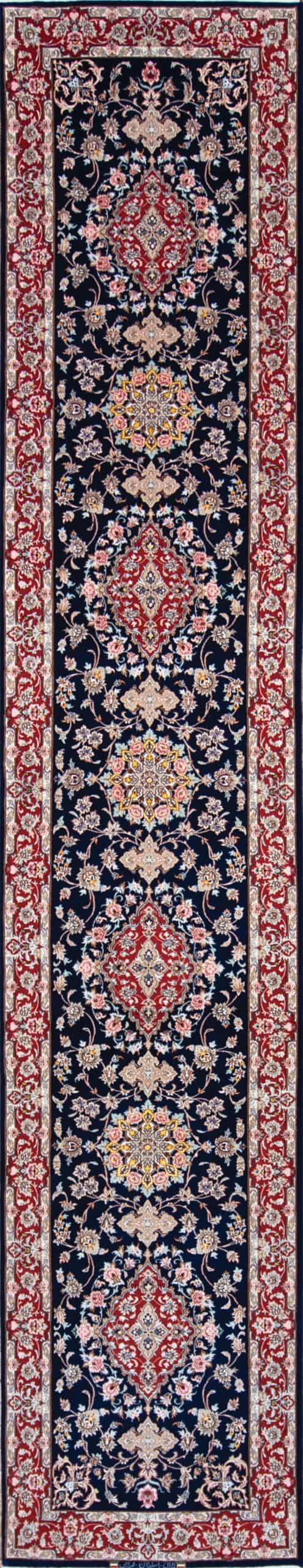 7543- Staircase runner rugs, fine quality handmade floral kork wool and silk Isfahan Persian runner rug. Size 2.8x13.4.