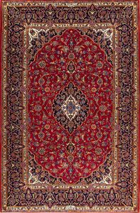 Rug 2336 – Area Rug 5x7, Handmade Persian Kashan wool rug in traditional red and navy, elegant medallion design, size 5x7.