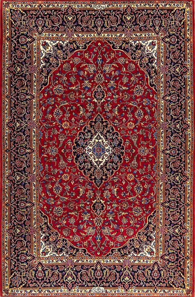 Rug 2336 – Area Rug 5x7, Handmade Persian Kashan wool rug in traditional red and navy, elegant medallion design, size 5x7.