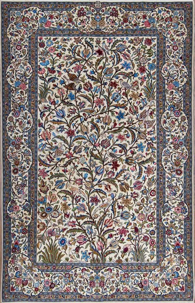 Rug 2431- An elegant Persian Beige Rug from Kashan — fine wool and silk, an heirloom of enduring beauty, exclusively at Beautiful Rugs Chicago. Size 4.7x7.3