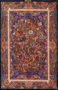 Hand knotted pure silk Persian Qum rug with an artistic multicolor tree of life design. Size 4.6x7.