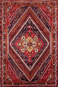 Persian Shiraz wool rug in red color geometric style. Size 5.8x8.8