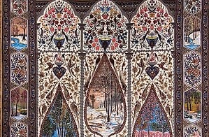 Multicolor hand knotted Persian Isfahan rug with vases, birds and flowers. Size 11.9x16.