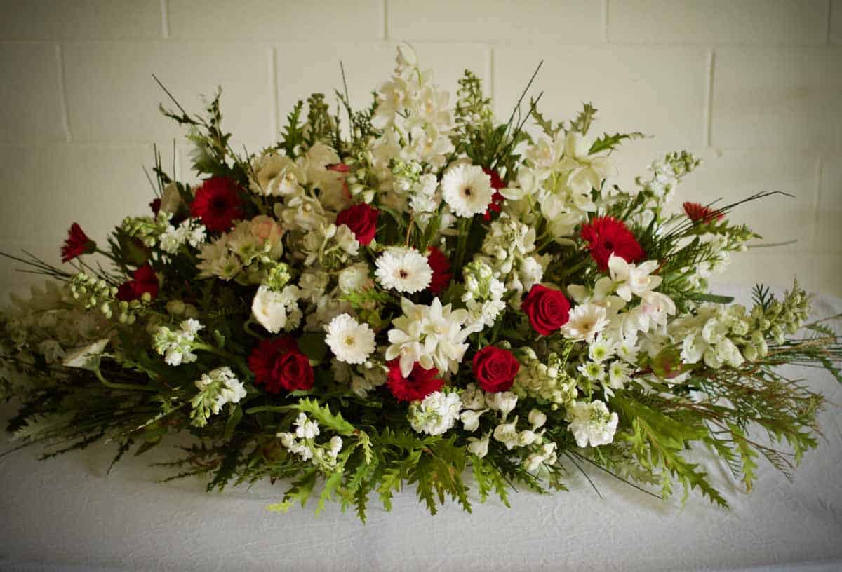 Harmony of Love Casket Spray - Red and White Elegance