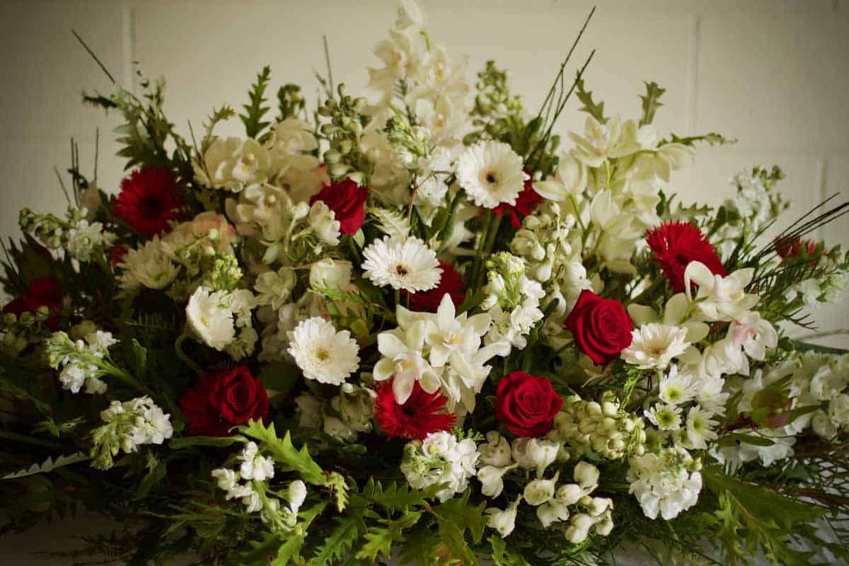 Harmony of Love Casket Spray - Red and White Elegance - Image 6