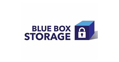 Blue Box Storage logo with a padlock icon, representing secure self storage solutions.
