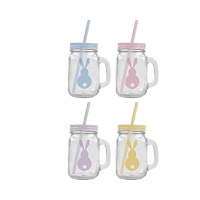 Rabbit Printed Mason Jar with Handle