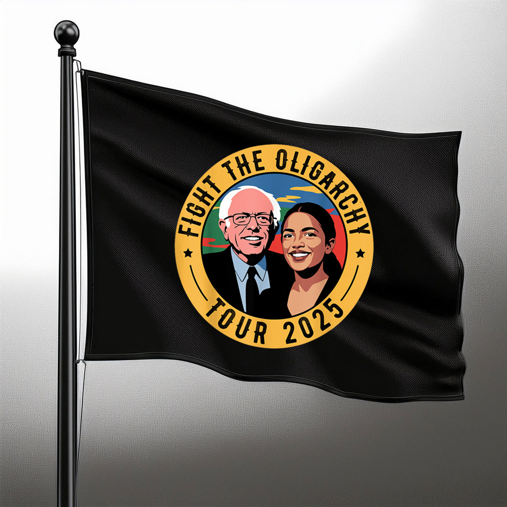 Fight The Oligarchy Tour 2025 Bernie Sanders and AOC Flag
