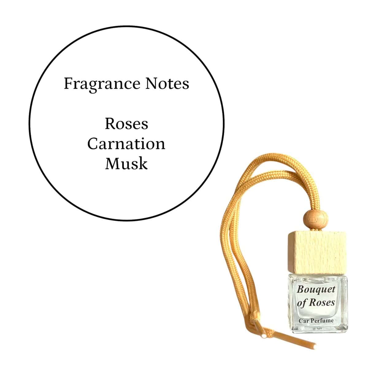 Car diffuser with rose, carnation, and musk fragrance notes for a fresh, floral scent. Ideal for add.