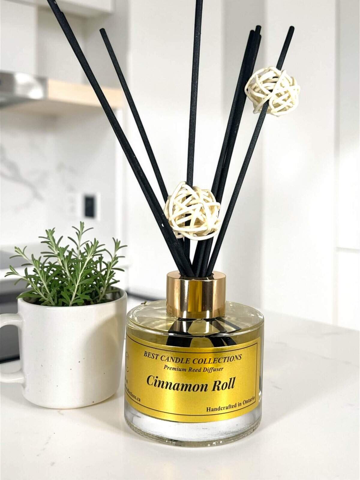 Reed Diffuser with Cinnamon Roll scent for home fragrance.