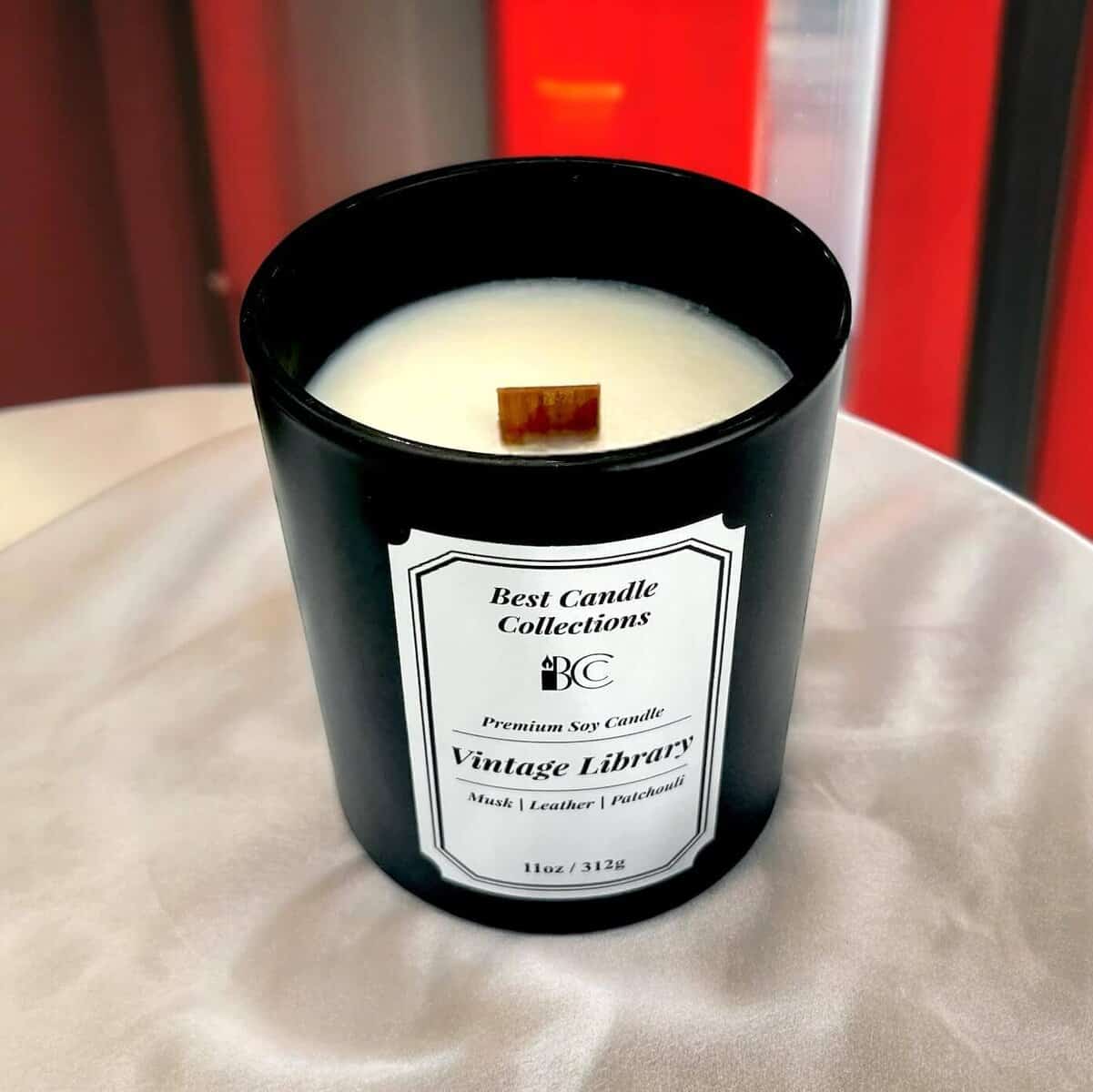 Vintage Library scented soy wax candle, 11oz, perfect for home decor and relaxation.