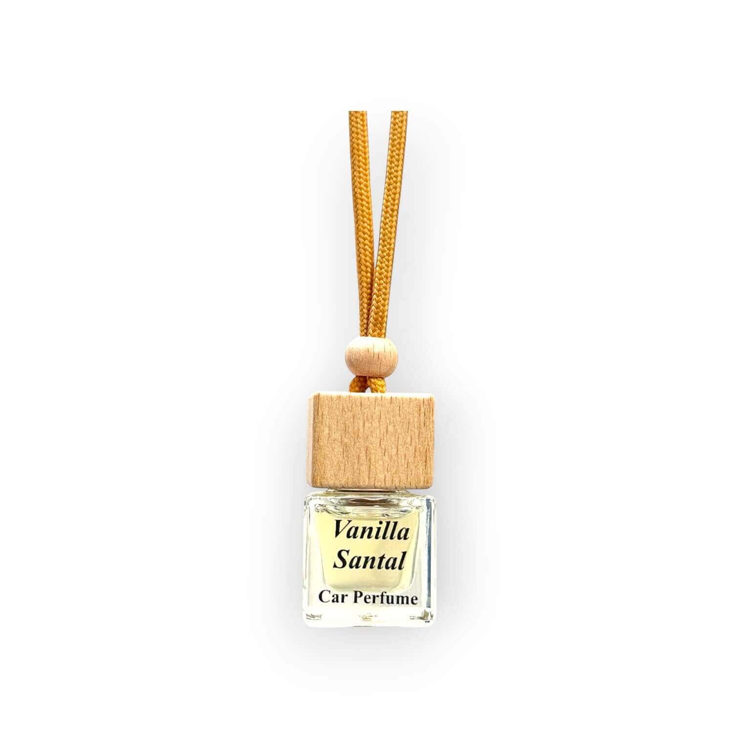 Vanilla Santal car diffuser with wooden cap and reed sticks for a warm, inviting scent. Perfect for.