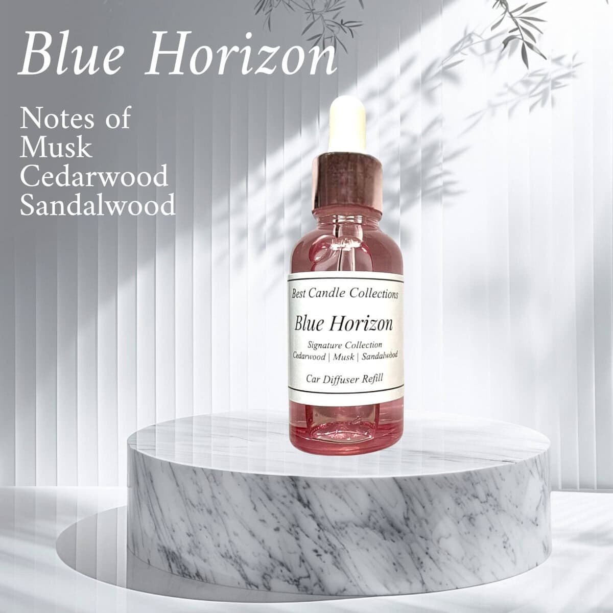Blue Horizon diffuser refill with musk, cedarwood, and sandalwood notes.