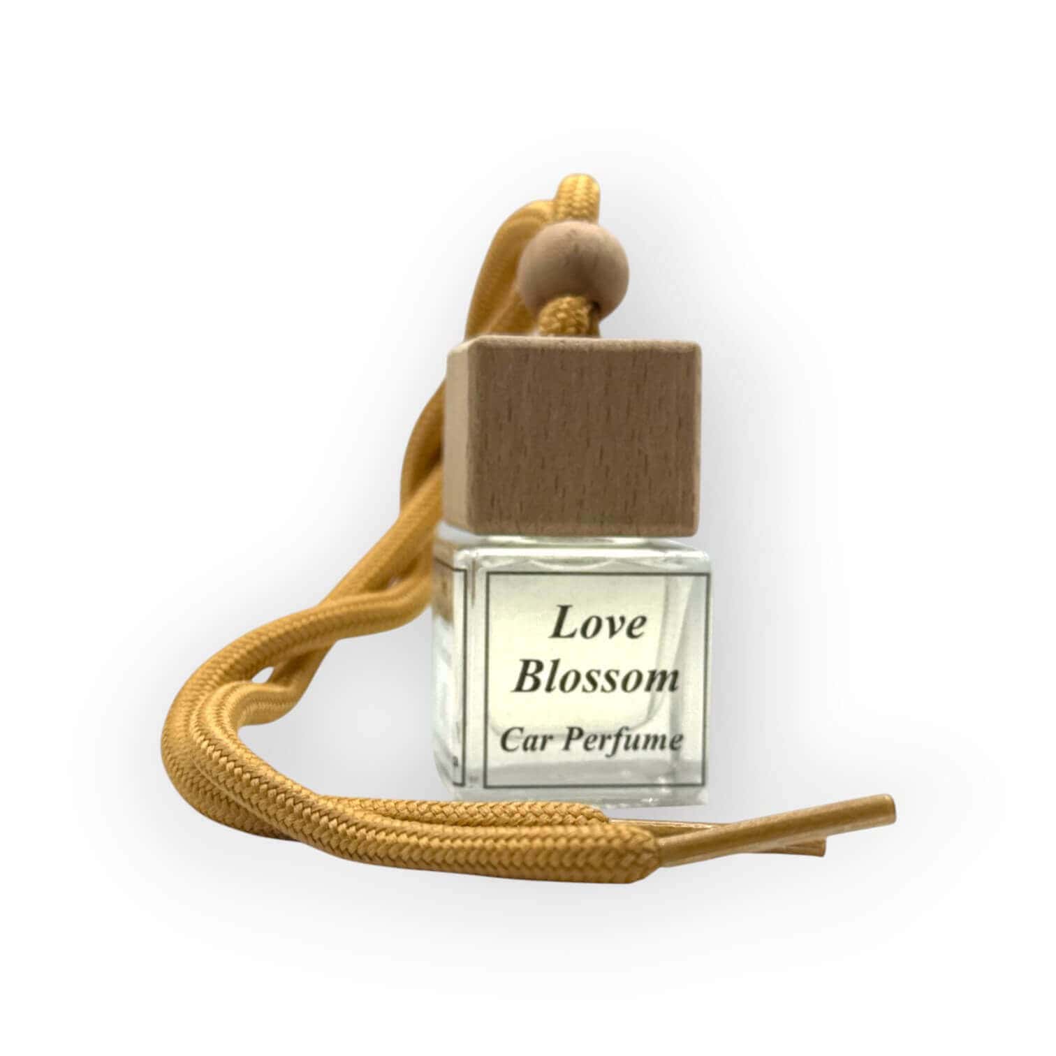 Car perfume with Love Blossom scent and wooden diffuser.