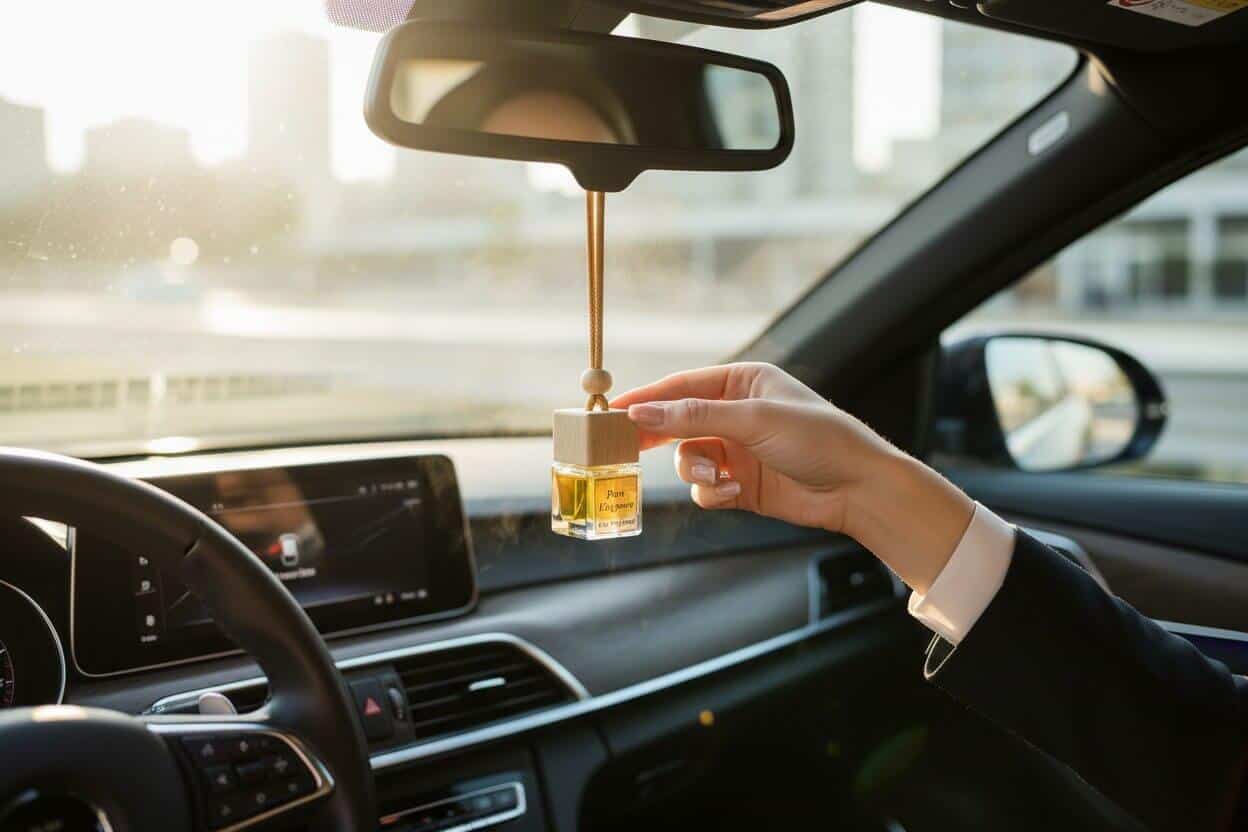 Car diffuser with candle holder and essential oil bottle.