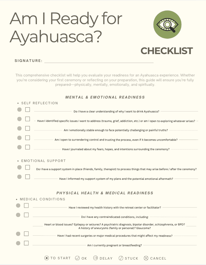 Comprehensive guide to assess mental, emotional, and physical preparedness for Ayahuasca experiences.