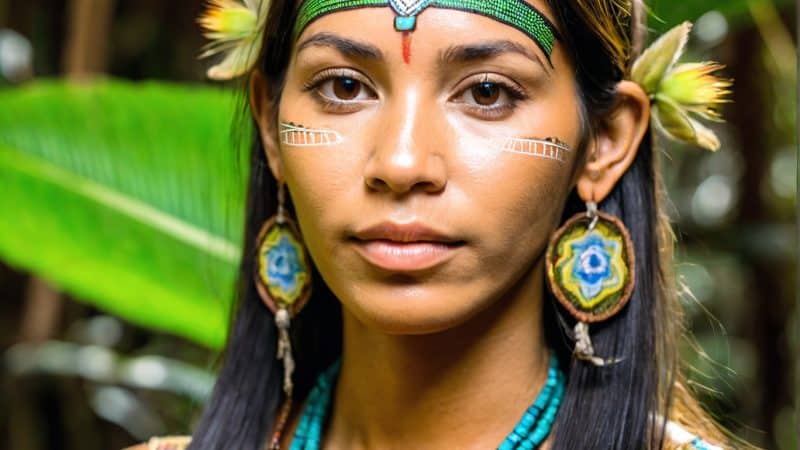 Woman in traditional attire participating in a healing ritual outdoors.