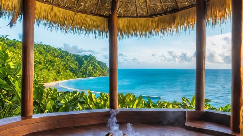 Scenic beach retreat with ocean view and tropical surroundings.