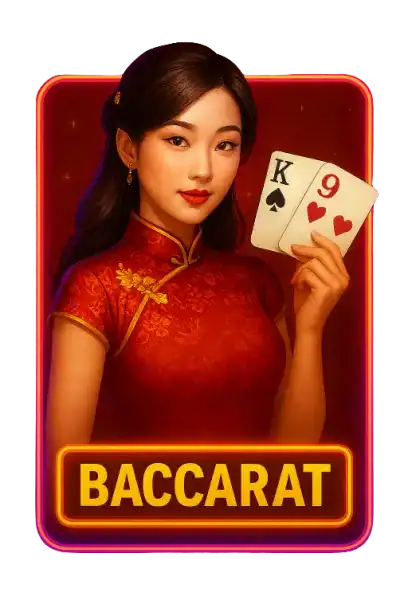 Woman in traditional Chinese dress holding baccarat cards.