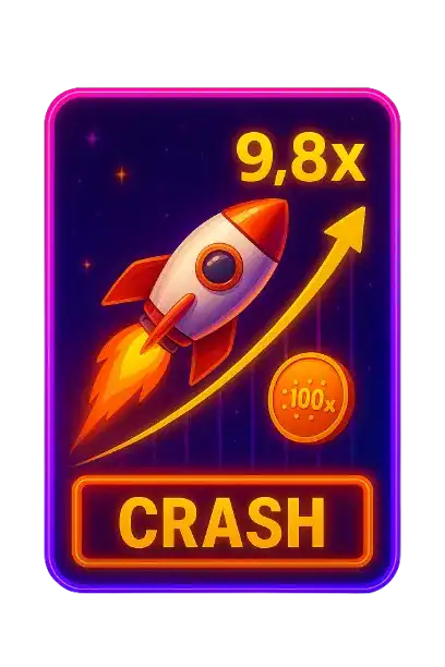 Rocket crashing with 9.8x multiplier and upward arrow.