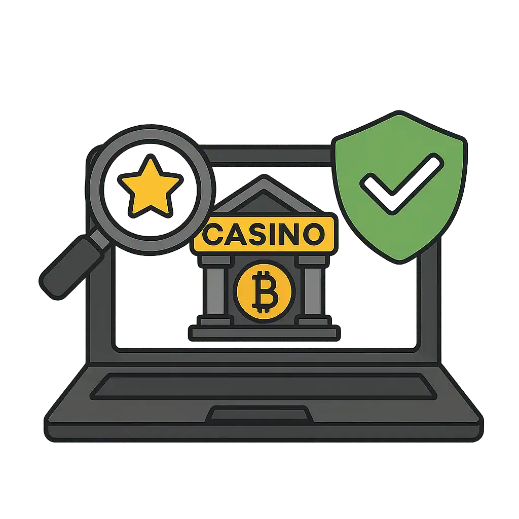 Online casino with security shield and Bitcoin symbol for safe betting.
