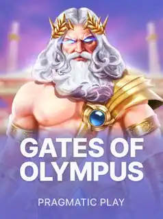 Mythical god with golden crown and staff from Gates of Olympus slot game.