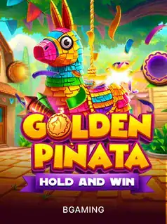 Colorful piñata in a festive slot game scene with confetti and prizes.
