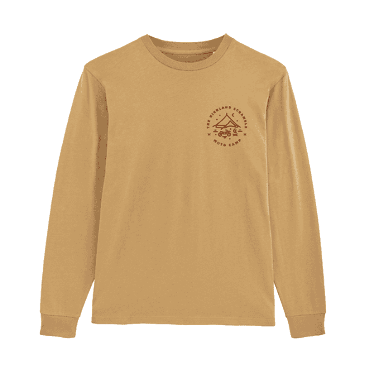 Sand and Burgundy Highland Scramble Long-Sleeved Moto Camp T-Shirt