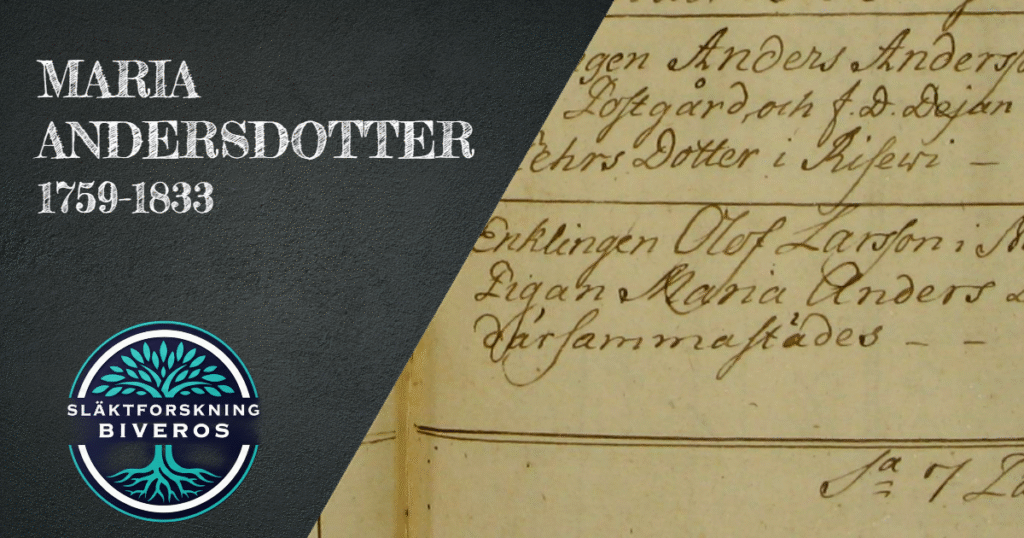 Maria Andersdotter, 1759-1833, Släktforskning, Heritage, Sweden, Ancestry, Genealogy